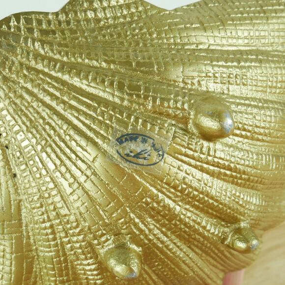 Vintage Shell Ashtray Trinket Dish Gold Tone Aluminum Ihi India Coastal Beach - Picture 8 of 10